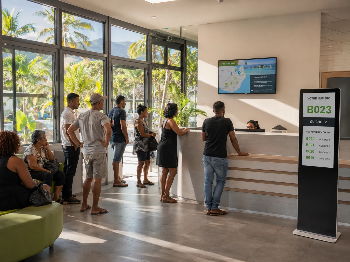 Panneau d’information citoyenne sur écran dans un bâtiment public