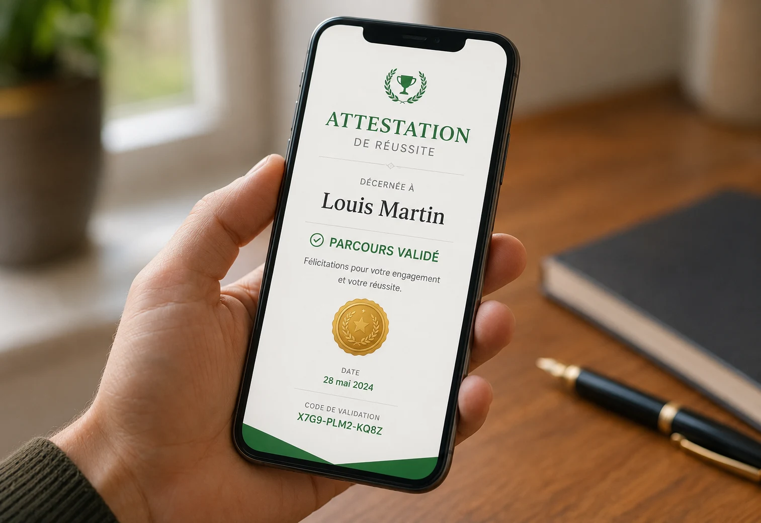 Exemple de diplôme / attestation personnalisé Winacom