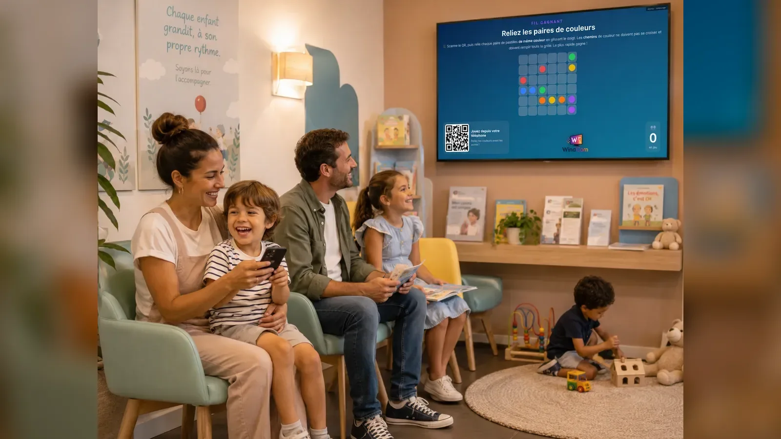 Jeu d’attente Winacom dans une salle d’attente de pédiatre