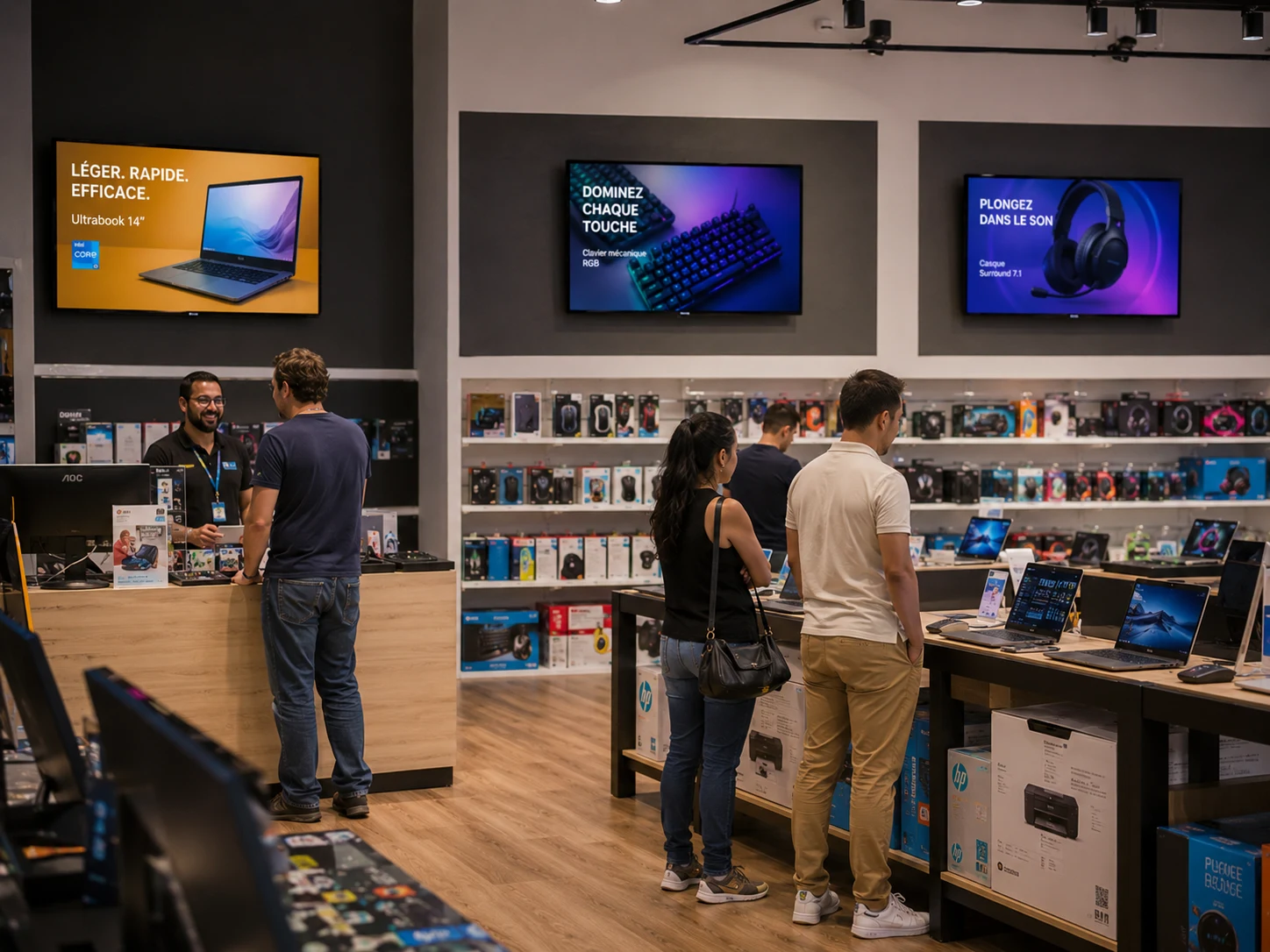 Écran de jeu Winacom en boutique : un client joue au comptoir et laisse son email